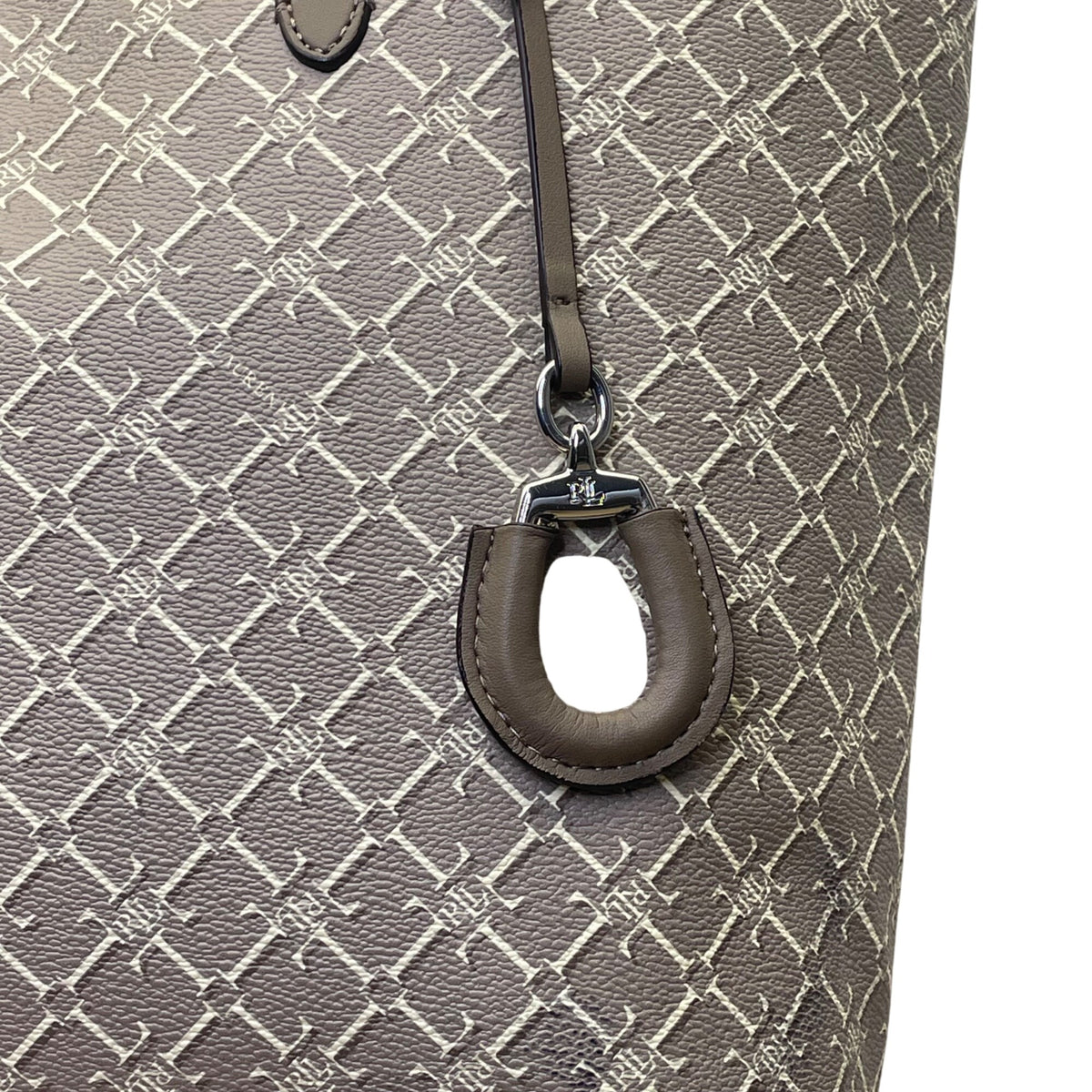 Lauren Ralph Lauren Women’s Gray Monogram Faux Leather Shoulder Straps Tote Bag