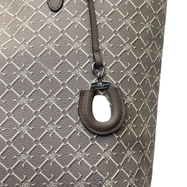 Lauren Ralph Lauren Women’s Gray Monogram Faux Leather Shoulder Straps Tote Bag