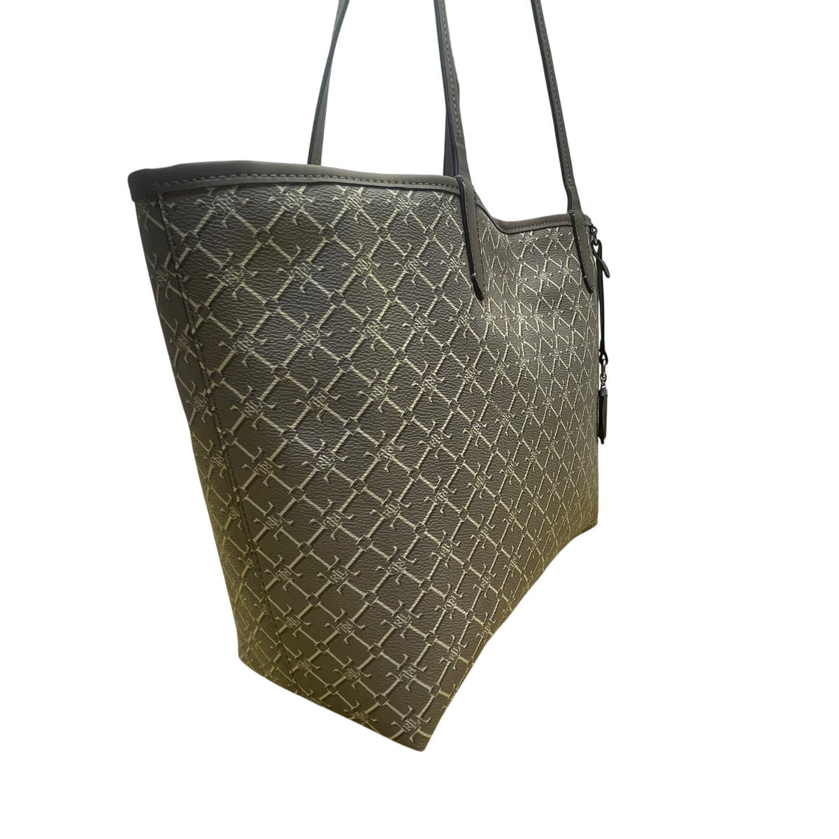 Lauren Ralph Lauren Women’s Gray Monogram Faux Leather Shoulder Straps Tote Bag