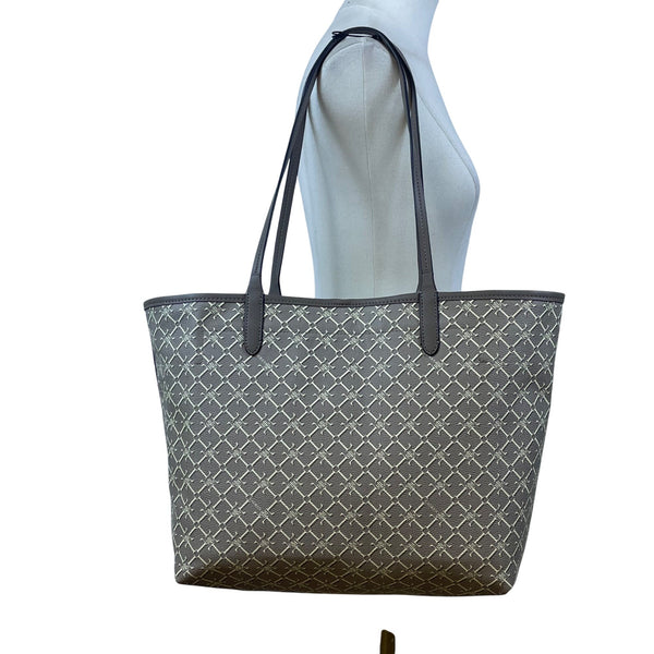 Lauren Ralph Lauren Women’s Gray Monogram Faux Leather Shoulder Straps Tote Bag