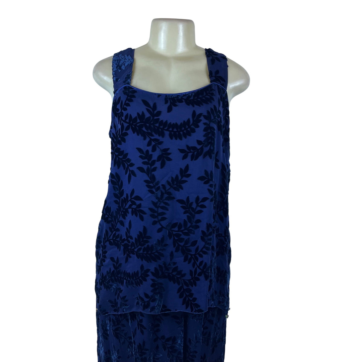 Sara Mique Three-Piece Set Women's Blue Velvet Leaf Patterned Size L