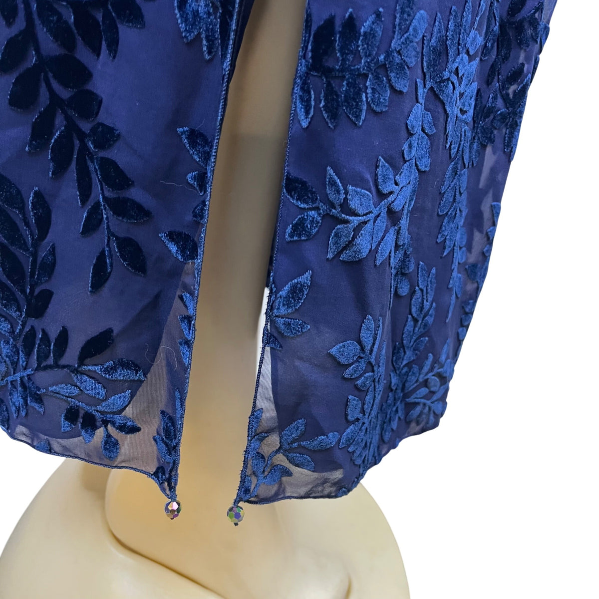 Sara Mique Three-Piece Set Women's Blue Velvet Leaf Patterned Size L