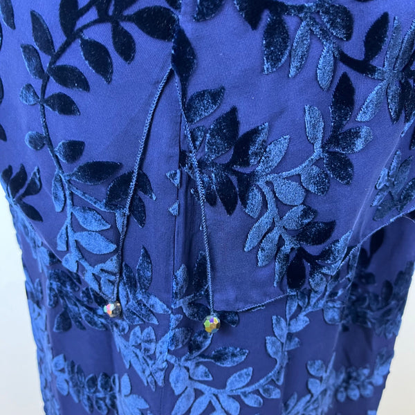 Sara Mique Three-Piece Set Women's Blue Velvet Leaf Patterned Size L