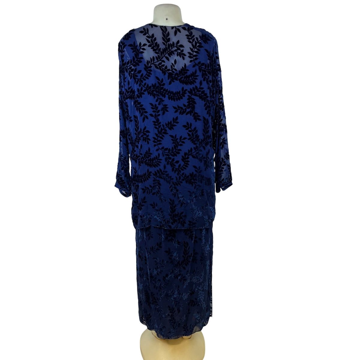 Sara Mique Three-Piece Set Women's Blue Velvet Leaf Patterned Size L