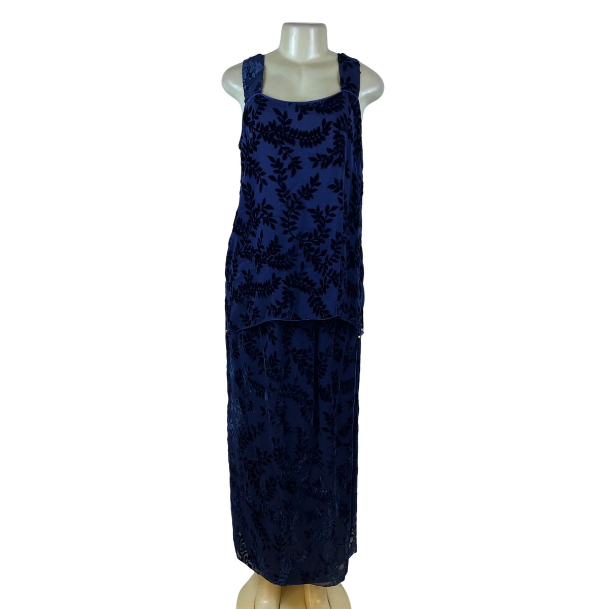 Sara Mique Three-Piece Set Women's Blue Velvet Leaf Patterned Size L