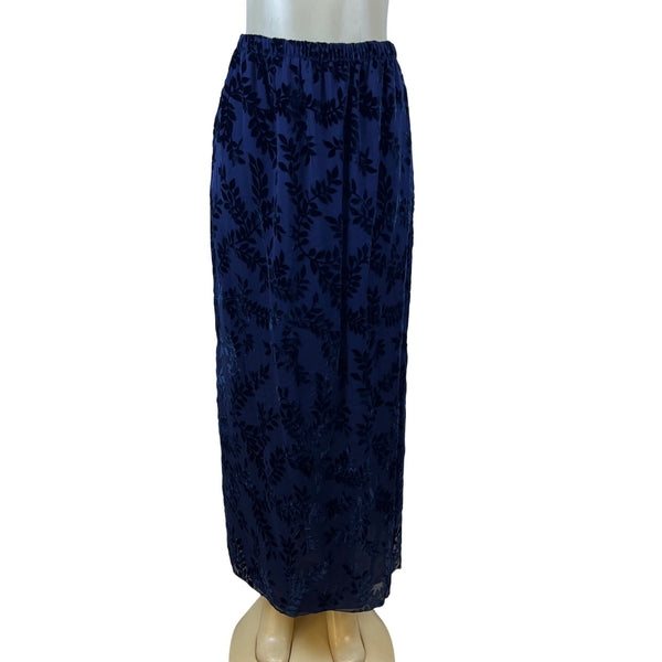 Sara Mique Three-Piece Set Women's Blue Velvet Leaf Patterned Size L