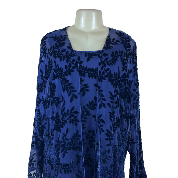Sara Mique Three-Piece Set Women's Blue Velvet Leaf Patterned Size L