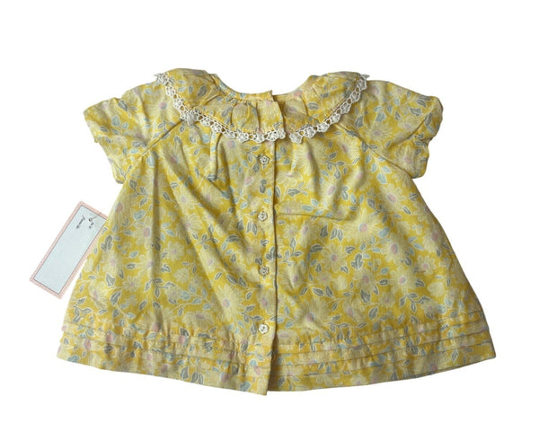 Cupcakes And Cashmere Yellow Floral Baby Dress Withh Lace Collar Sz 3-6M- New