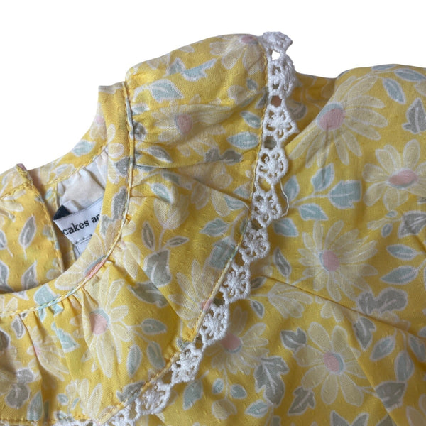 Cupcakes And Cashmere Yellow Floral Baby Dress Withh Lace Collar Sz 3-6M- New