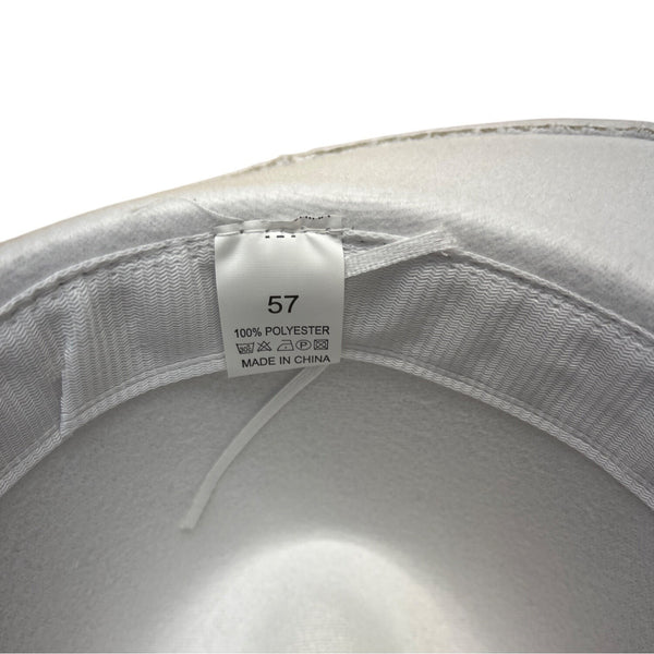 White Wool Hat With Brown Faux Leather Band Size 57