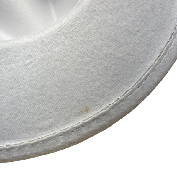 White Wool Hat With Brown Faux Leather Band Size 57