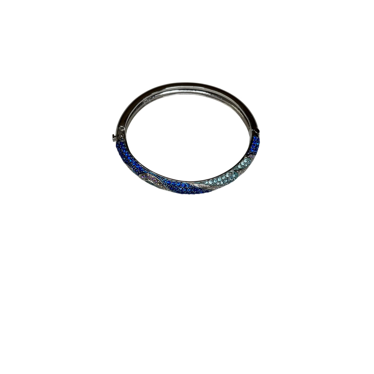 Blue & Silver Womens Hinged Bangle Bracelet With Sparkling Gradient Rhinestones