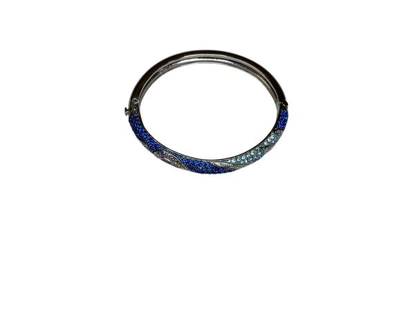 Blue & Silver Womens Hinged Bangle Bracelet With Sparkling Gradient Rhinestones