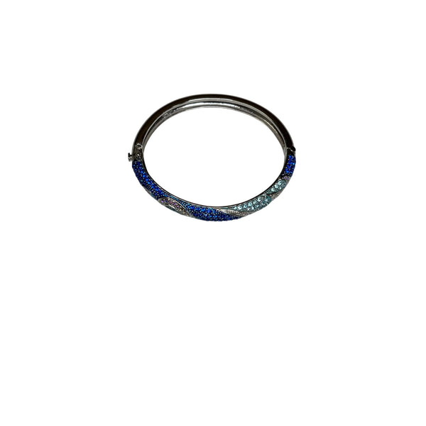 Blue & Silver Womens Hinged Bangle Bracelet With Sparkling Gradient Rhinestones