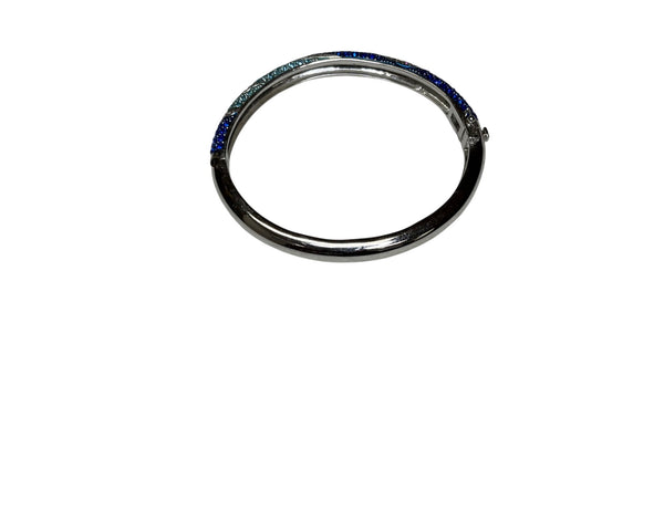 Blue & Silver Womens Hinged Bangle Bracelet With Sparkling Gradient Rhinestones