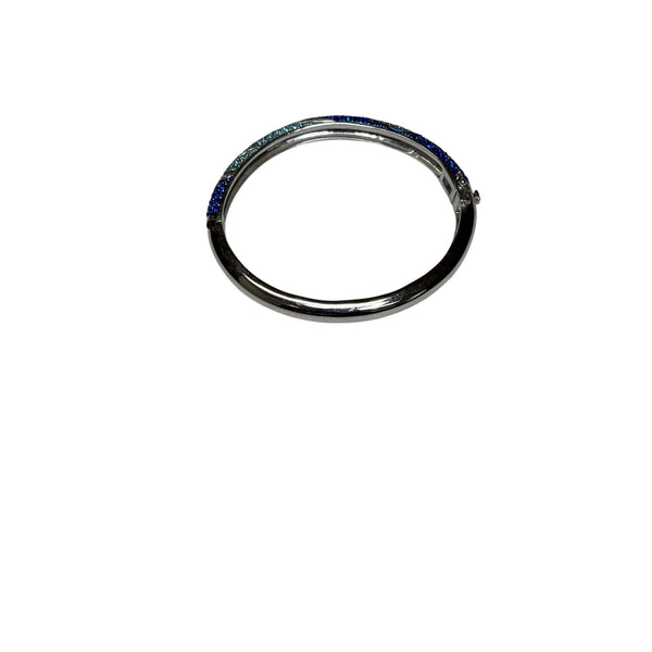 Blue & Silver Womens Hinged Bangle Bracelet With Sparkling Gradient Rhinestones
