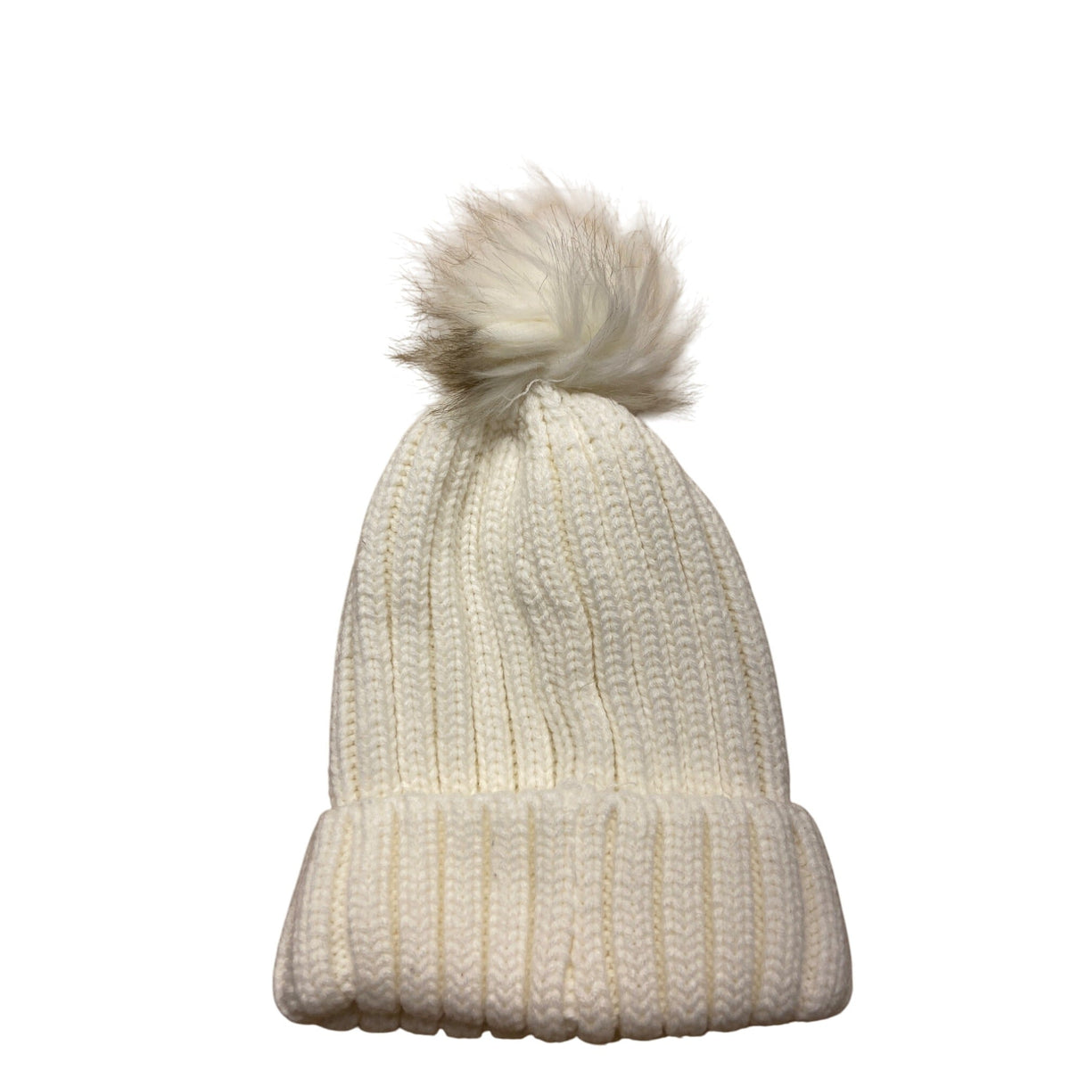 Lakers White Knit Beanie With Faux Fur Pom-Pom & Leather Patch one size