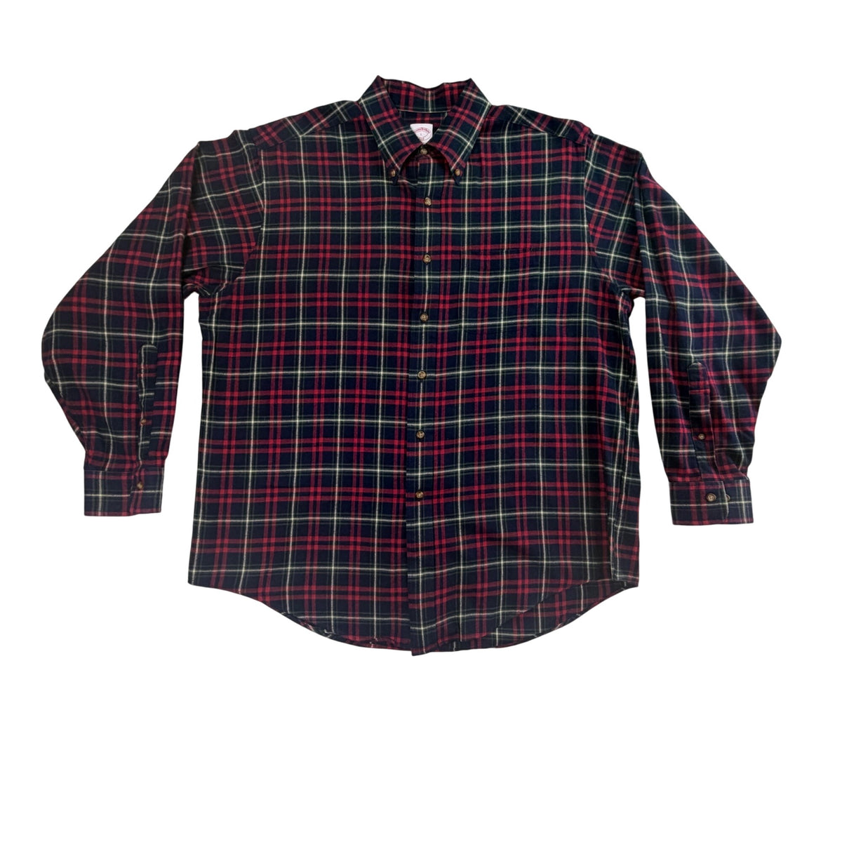 Brooks Brothers Mens Red & Navy Plaid Cotton Button-Up Casual Shirt Size L