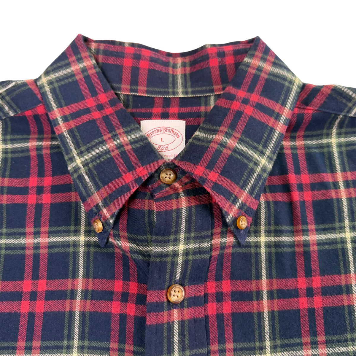 Brooks Brothers Mens Red & Navy Plaid Cotton Button-Up Casual Shirt Size L