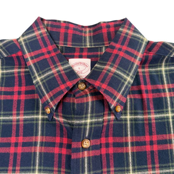 Brooks Brothers Mens Red & Navy Plaid Cotton Button-Up Casual Shirt Size L