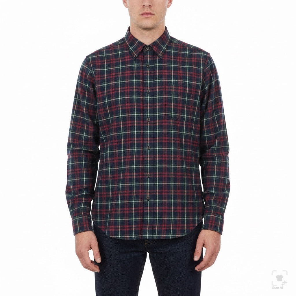 Brooks Brothers Mens Red & Navy Plaid Cotton Button-Up Casual Shirt Size L