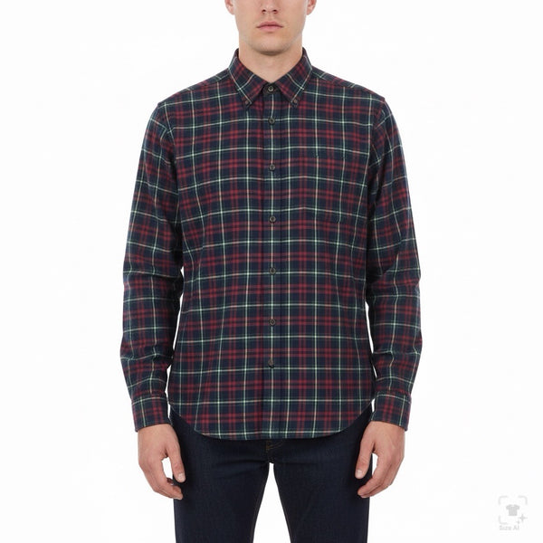 Brooks Brothers Mens Red & Navy Plaid Cotton Button-Up Casual Shirt Size L