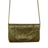La Regale Gold Beaded Long Beaded Strap Snap Closure Evening Shoulder Bag Sz M