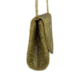 La Regale Gold Beaded Long Beaded Strap Snap Closure Evening Shoulder Bag Sz M