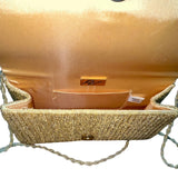 La Regale Gold Beaded Long Beaded Strap Snap Closure Evening Shoulder Bag Sz M