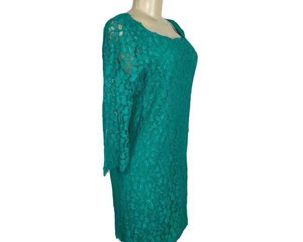 Diane Von Furstenberg Women’s Green Lace 3/4 Sleeve Cocktail Dress Size 12