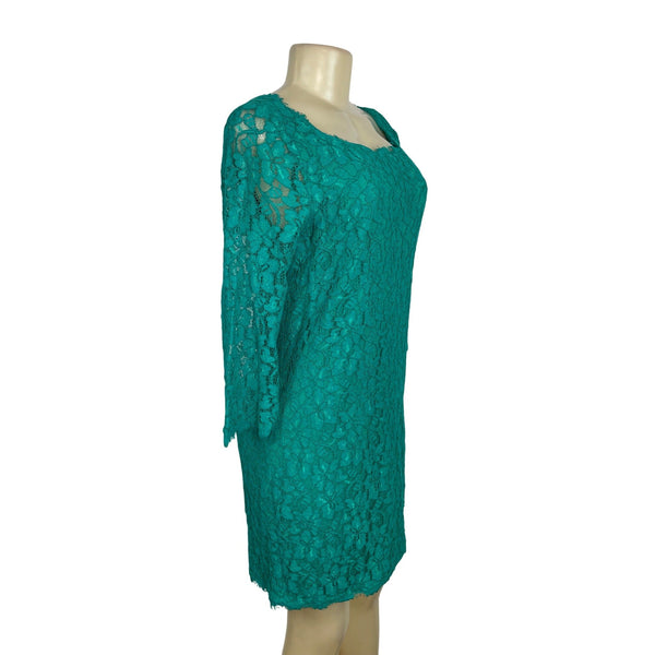 Diane Von Furstenberg Women’s Green Lace 3/4 Sleeve Cocktail Dress Size 12