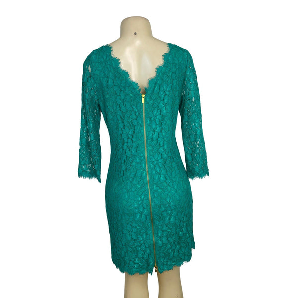 Diane Von Furstenberg Women’s Green Lace 3/4 Sleeve Cocktail Dress Size 12