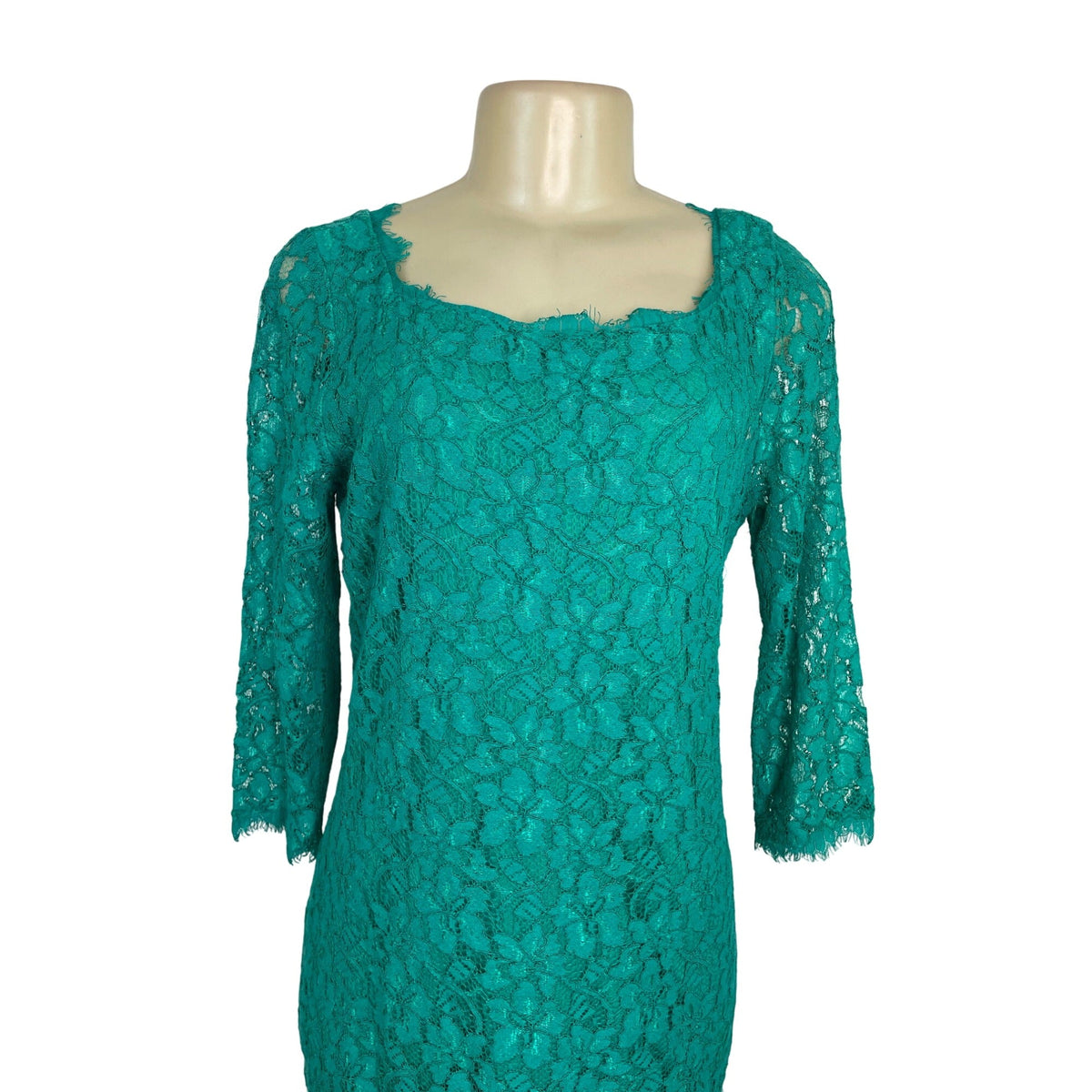 Diane Von Furstenberg Women’s Green Lace 3/4 Sleeve Cocktail Dress Size 12