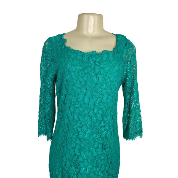 Diane Von Furstenberg Women’s Green Lace 3/4 Sleeve Cocktail Dress Size 12