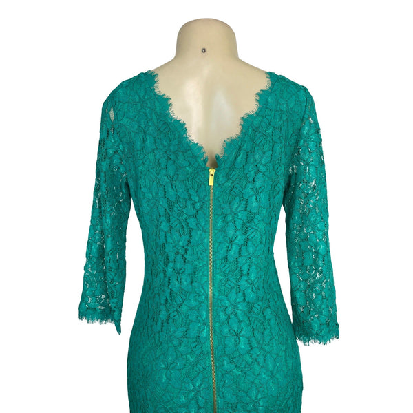Diane Von Furstenberg Women’s Green Lace 3/4 Sleeve Cocktail Dress Size 12