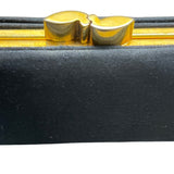 Vintage Black Handbag With Classic Art Print Panel & Gold-Tone Hardware