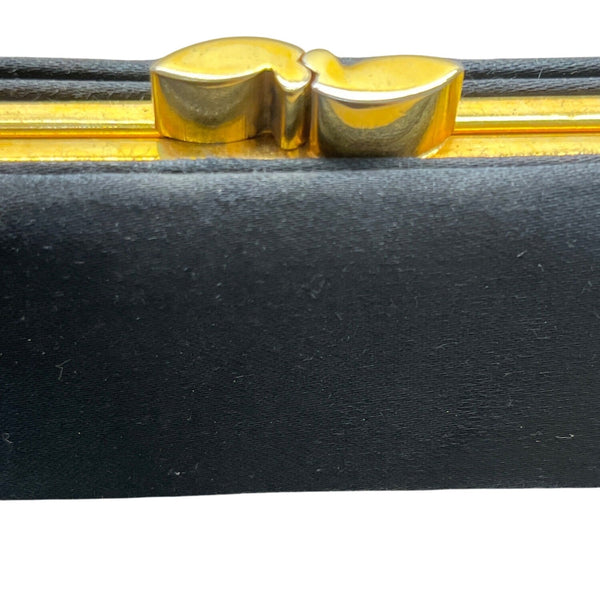 Vintage Black Handbag With Classic Art Print Panel & Gold-Tone Hardware
