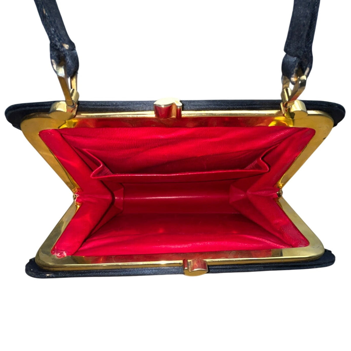 Vintage Black Handbag With Classic Art Print Panel & Gold-Tone Hardware