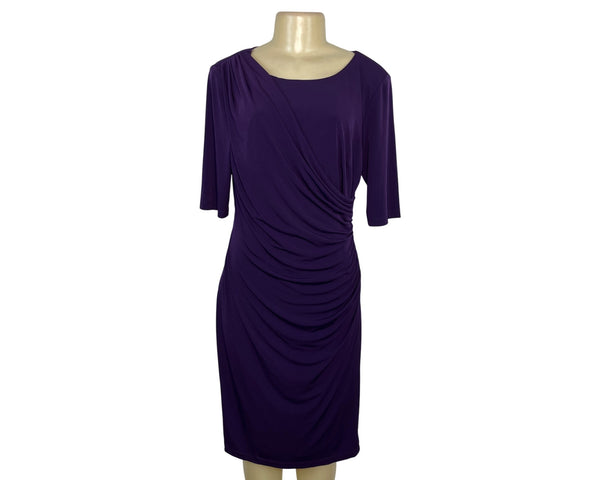 Dressbarn Womens Purple Ruched Knee-Length Dress Size 12