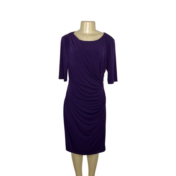 Dressbarn Womens Purple Ruched Knee-Length Dress Size 12