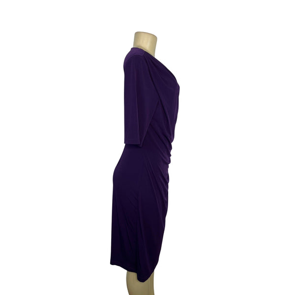 Dressbarn Womens Purple Ruched Knee-Length Dress Size 12
