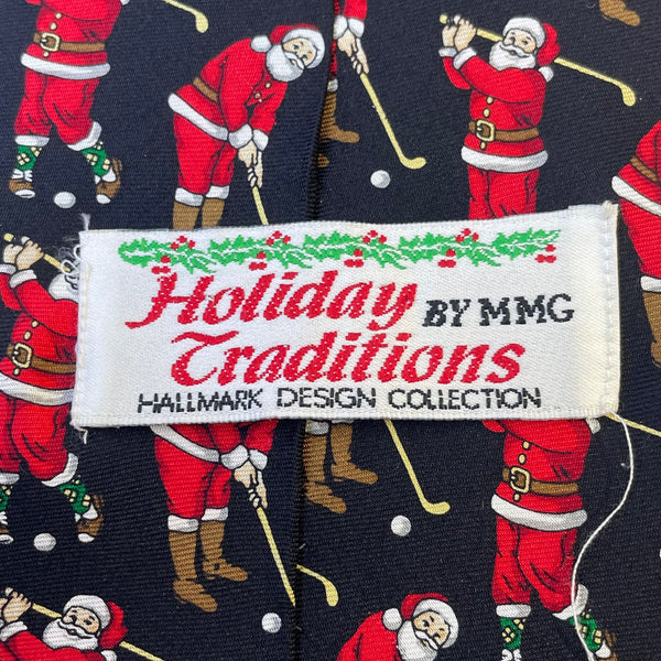 Holiday Traditions Mens Navy Polyester Santa Golf Pattern Necktie 58" Hallmark Design