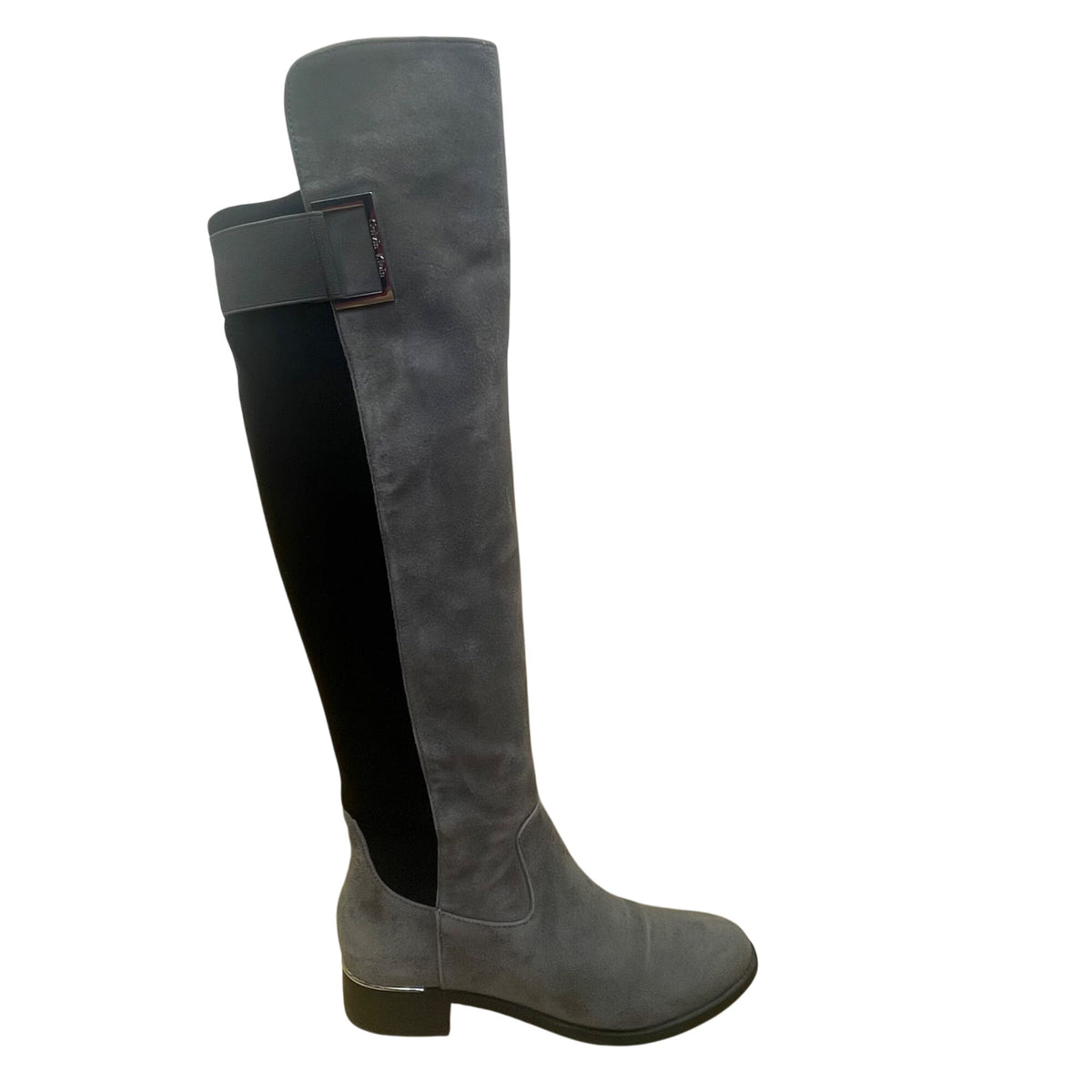 Calvin Klein Women’s Gray Faux Suede Stretch Panel Cylan Over Knee Boots Size 7