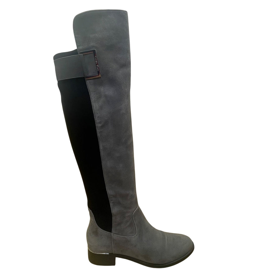 Calvin Klein Women’s Gray Faux Suede Stretch Panel Cylan Over Knee Boots Size 7