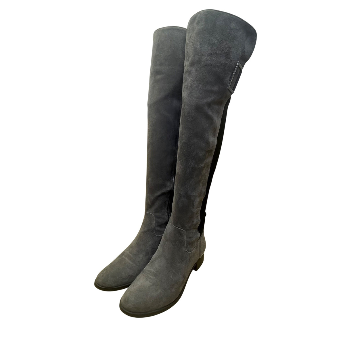 Calvin Klein Women’s Gray Faux Suede Stretch Panel Cylan Over Knee Boots Size 7