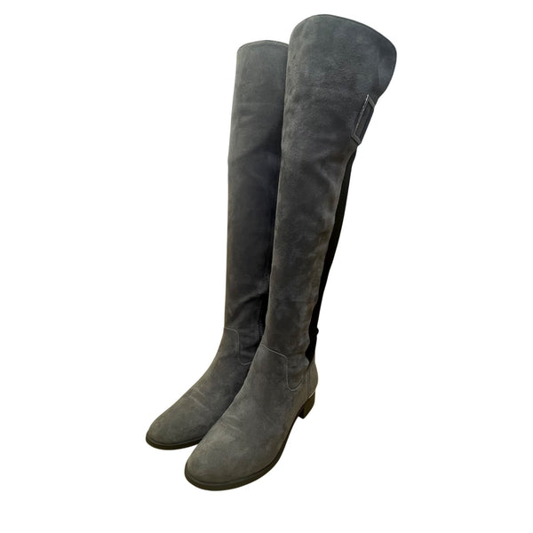 Calvin Klein Women’s Gray Faux Suede Stretch Panel Cylan Over Knee Boots Size 7