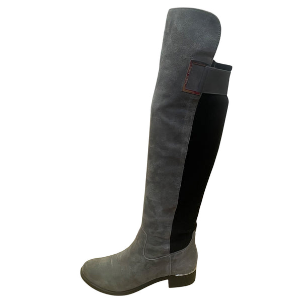 Calvin Klein Women’s Gray Faux Suede Stretch Panel Cylan Over Knee Boots Size 7