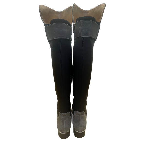 Calvin Klein Women’s Gray Faux Suede Stretch Panel Cylan Over Knee Boots Size 7