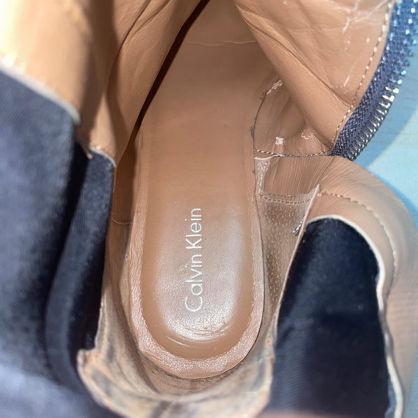 Calvin Klein Women’s Gray Faux Suede Stretch Panel Cylan Over Knee Boots Size 7