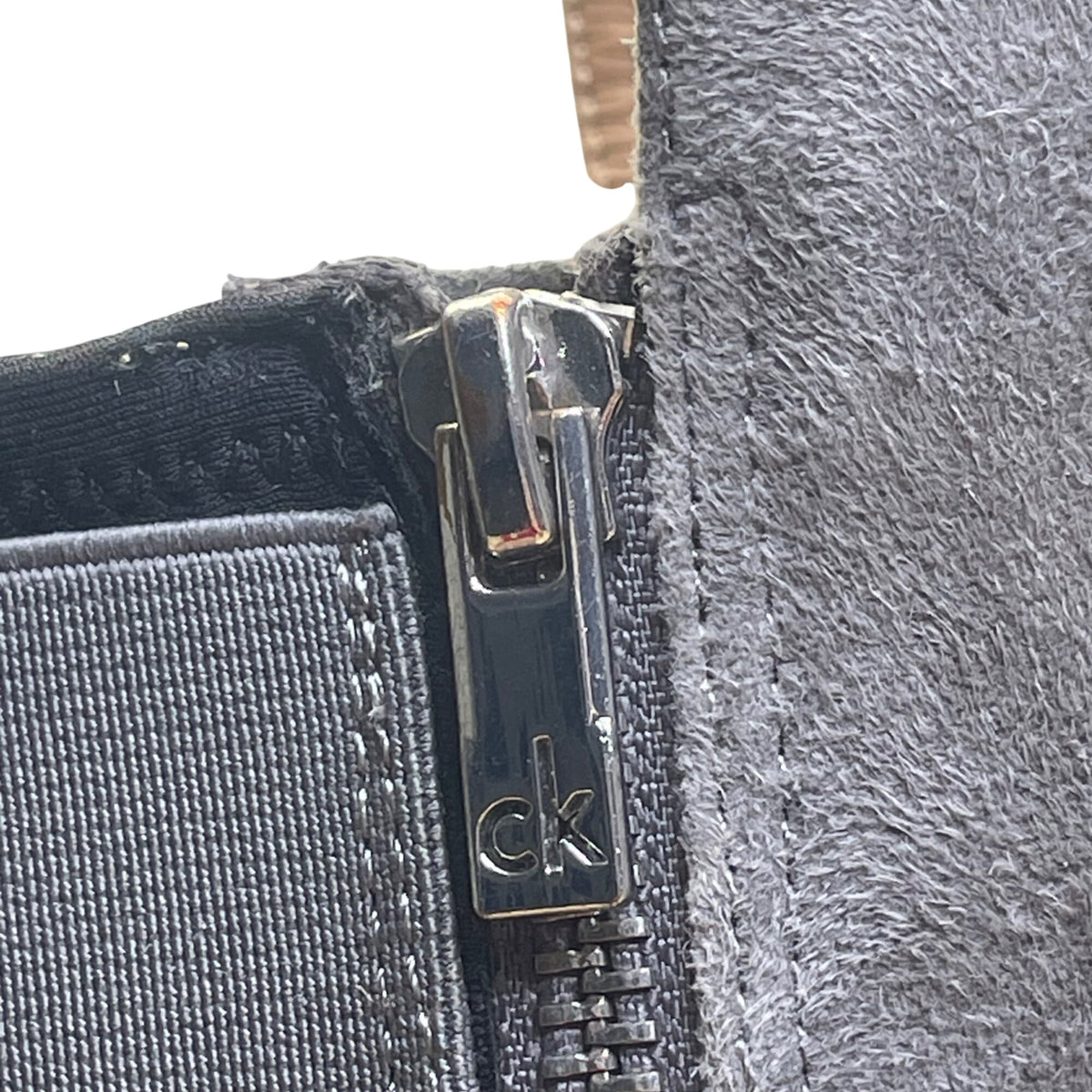 Calvin Klein Women’s Gray Faux Suede Stretch Panel Cylan Over Knee Boots Size 7